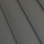 Close-up of dark metal roof panels